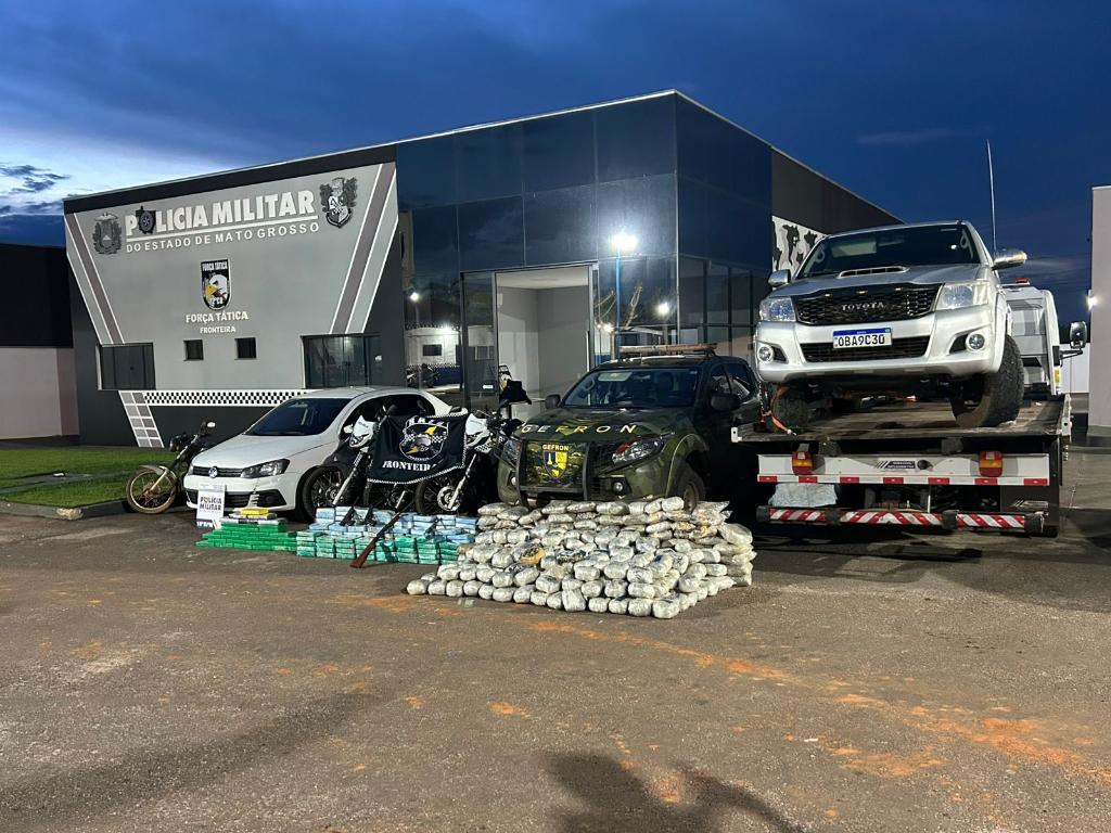 Forças de segurança apreendem 376 quilos de drogas e quatro armas de fogo; prejuízo ao crime de R$ 5 milhões